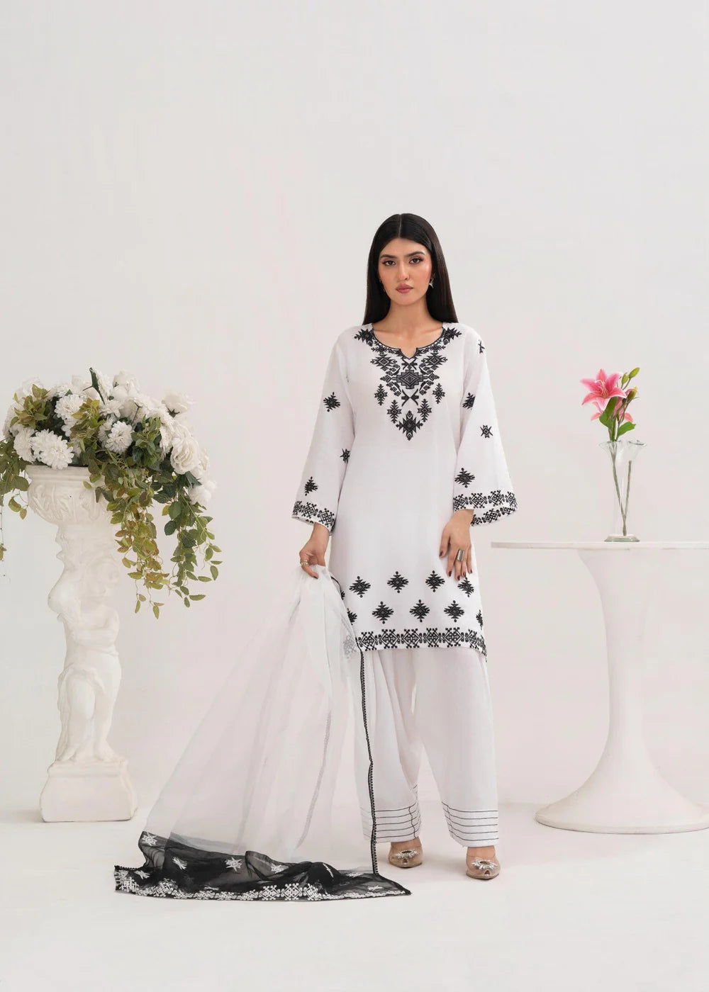 WHITE CHARM (FARSHI SHALWAR) 3PCS-Haram Store