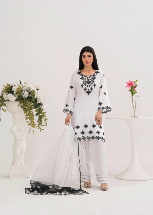 WHITE CHARM (FARSHI SHALWAR) 3PCS-Haram Store