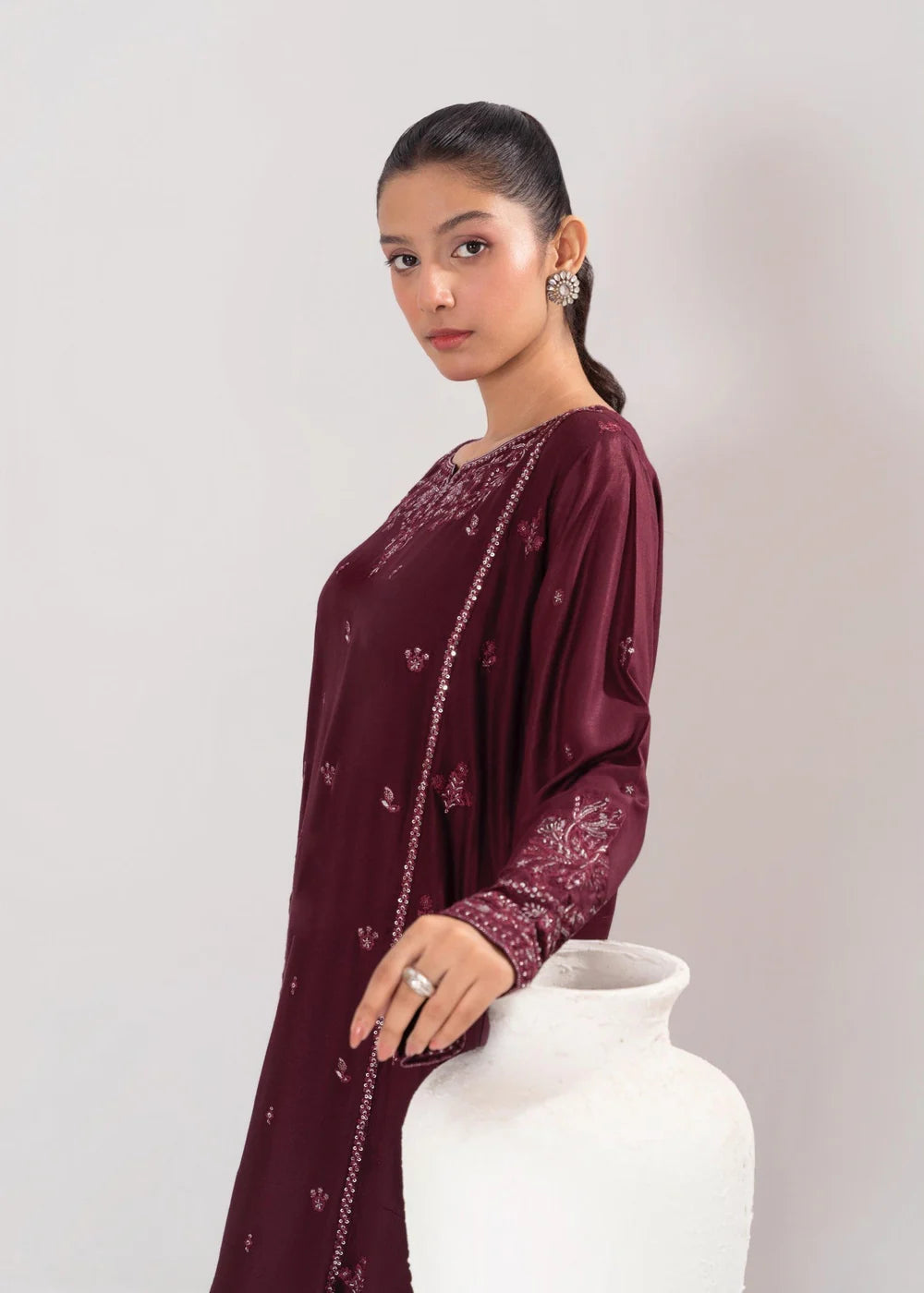 LARA EMBROIDERED 2PCS - PLUM -Haram Store