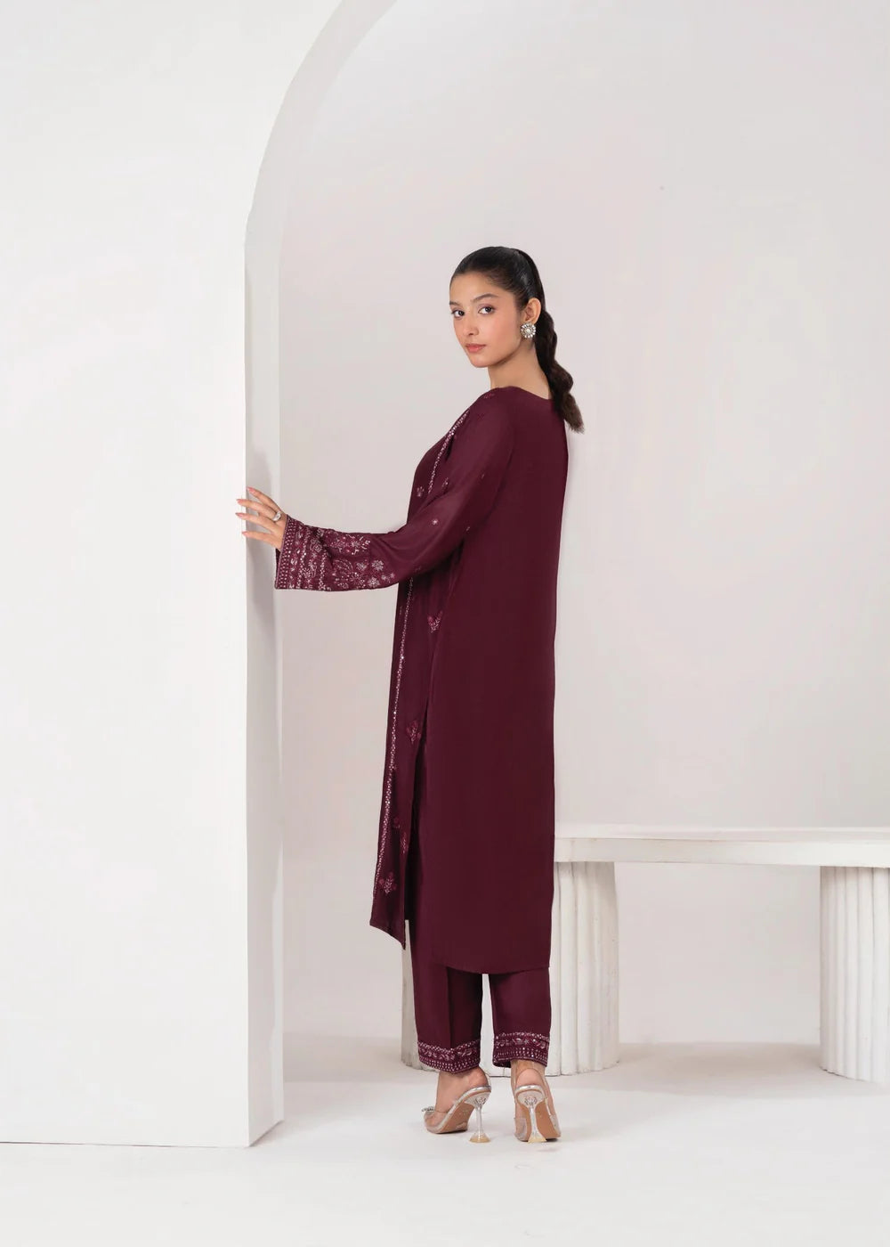LARA EMBROIDERED 2PCS - PLUM -Haram Store