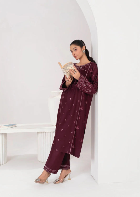 LARA EMBROIDERED 2PCS - PLUM -Haram Store