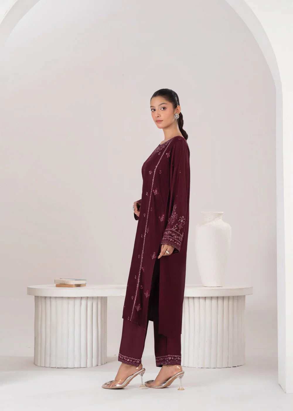 LARA EMBROIDERED 2PCS - PLUM -Haram Store