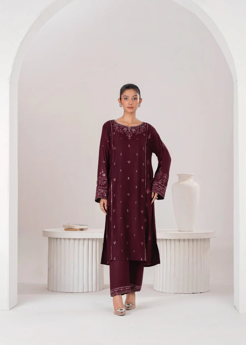 LARA EMBROIDERED 2PCS - PLUM -Haram Store